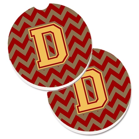 Carolines Treasures Letter D Chevron Garnet and Gold Set of 2 Cup Holder Car Coaster CJ1048-DCARC
